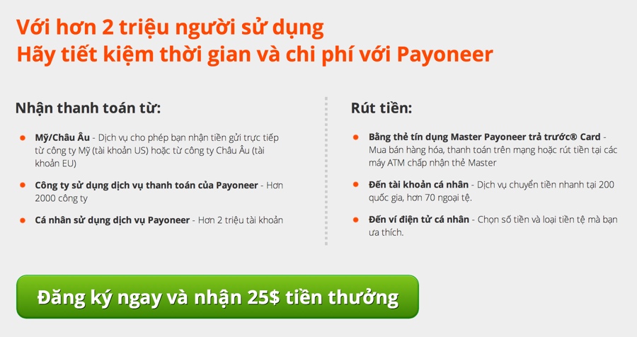 Hướng dẫn đăng ký Payoneer và nhận $25 tiền thưởng