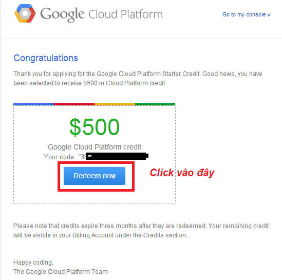 Coupon $500 từ Google Cloud